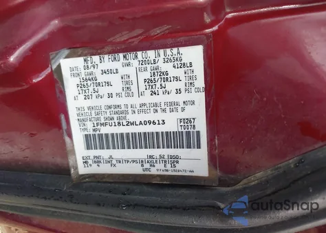 1998 Ford Expedition Eddie Bauer/Xlt из США, поврежденный, VIN 1FMFU18L2WLA09613